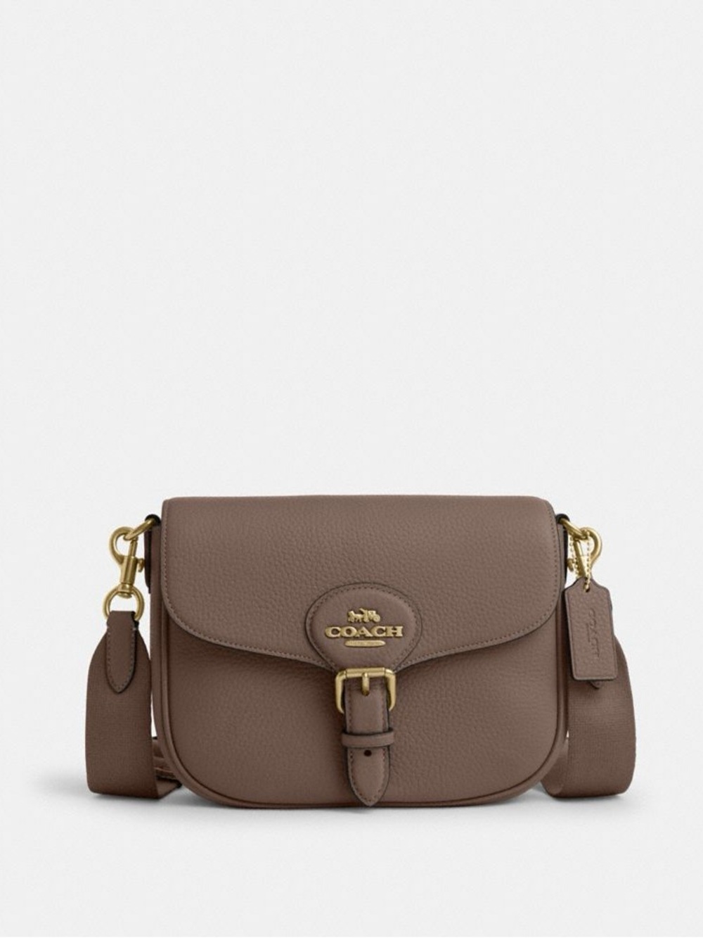 COACH Pebbled Leather Saddle Crossbody Bag in Taupe